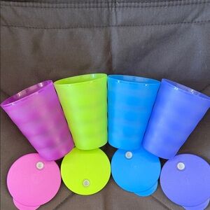 Tupperware Silicone Party Cups and Lids - Pink, Green, Blue, Purple